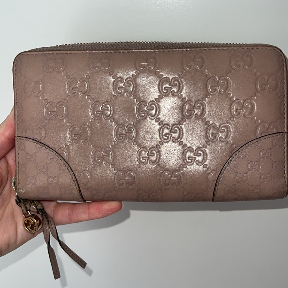 Authentic Gucci Guccissima Large Blush Pink Nude Zip Around Continental Wallet - Picture 13 of 17